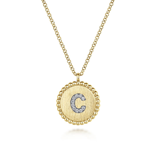 Gabriel - 14K Yellow Gold Round C Initial Pendant Necklace with Diamonds