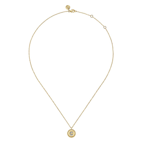 14K Yellow Gold Round C Initial Pendant Necklace with Diamonds