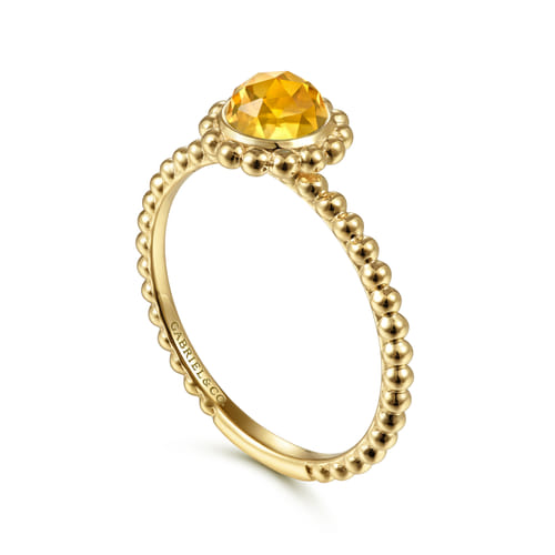 14K Yellow Gold Round Citrine Bujukan Beaded Promise Ring