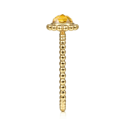 14K Yellow Gold Round Citrine Bujukan Beaded Promise Ring