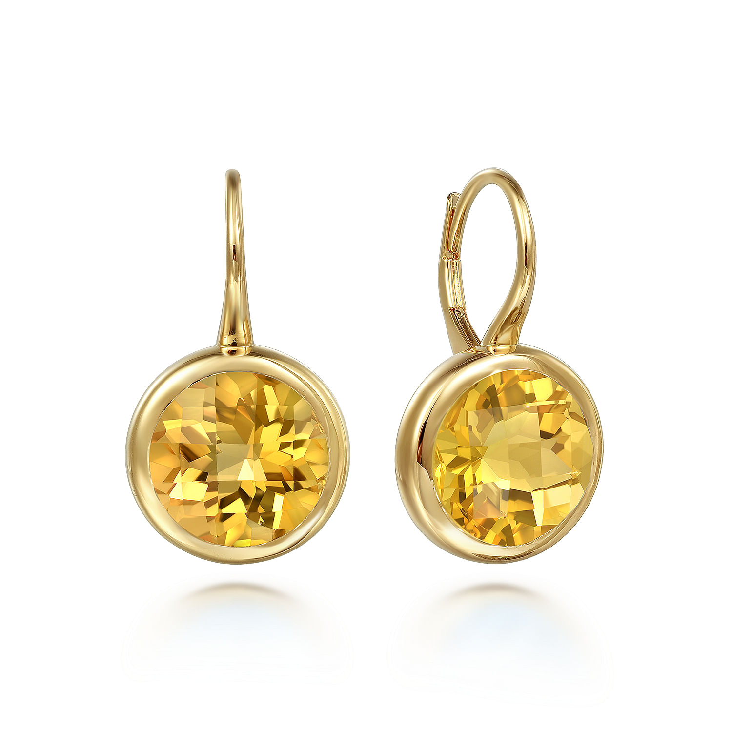 14K Yellow Gold Round Citrine Earrings With Flower Pattern J-Back