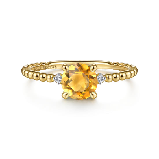 Gabriel - 14K Yellow Gold Round Citrine and Diamond Bujukan Promise Ring