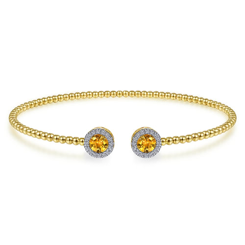 14K Yellow Gold Round Citrine and Diamond Halo Bujukan Bangle
