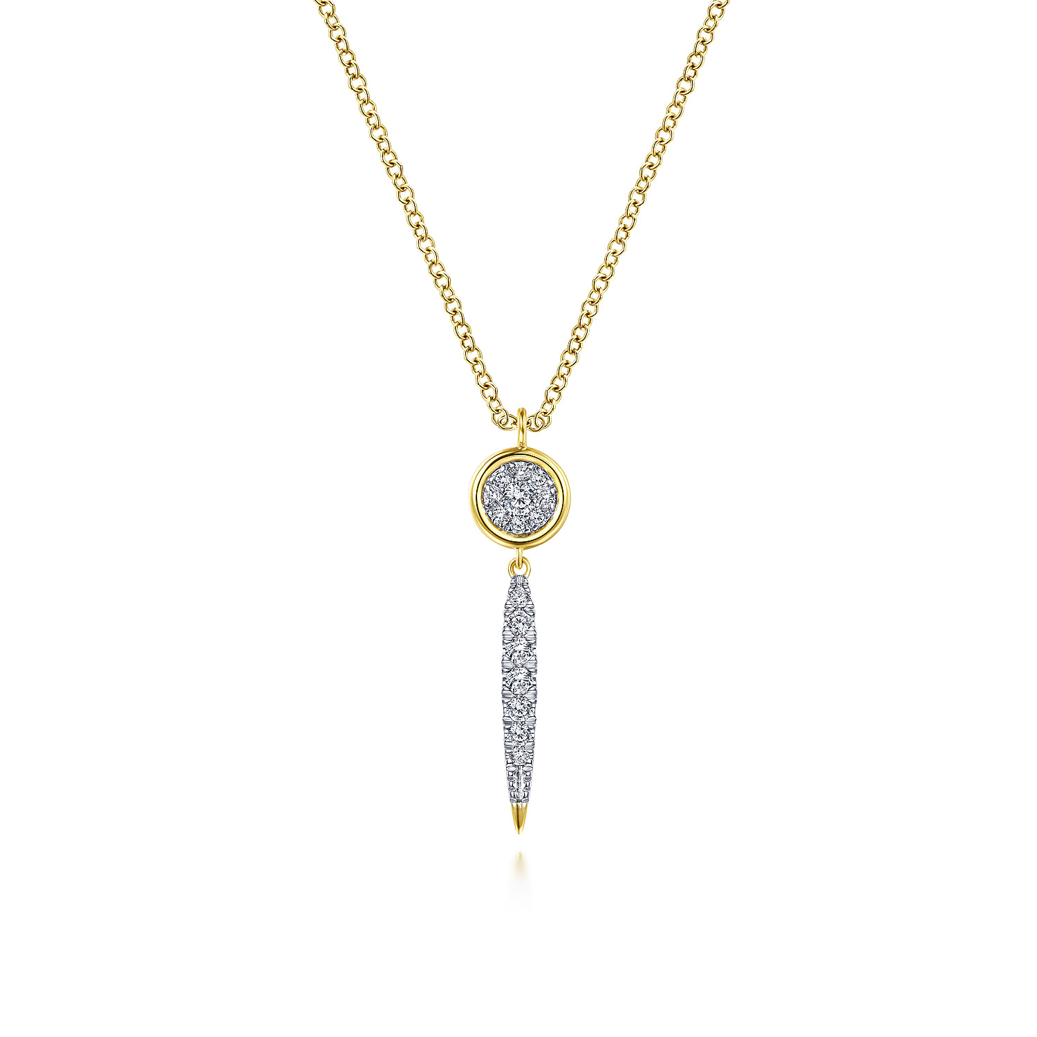 Gabriel - 14K Yellow Gold Round Cluster Diamond and Spike Drop Pendant Necklace