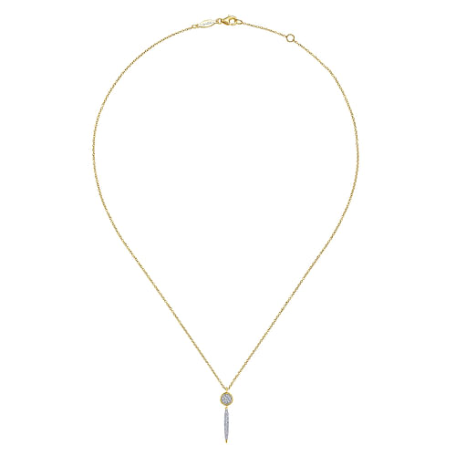 14K Yellow Gold Round Cluster Diamond and Spike Drop Pendant Necklace