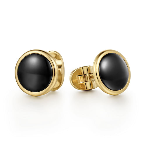 14K Yellow Gold Round Cufflinks with Black Onyx Stones