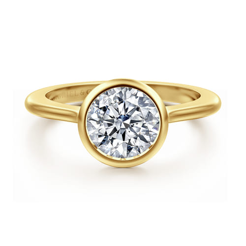 14K Yellow Gold Round Cut Bezel Set Solitaire Diamond Engagement Ring