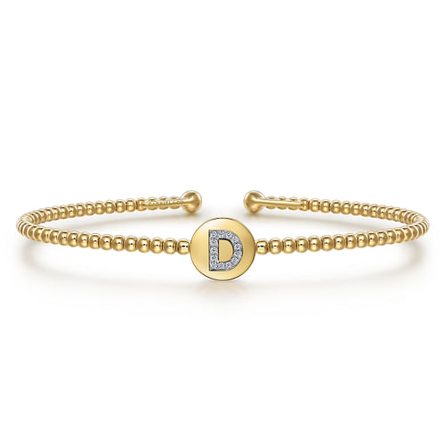 14K Yellow Gold Round D Initial Diamond Bujukan Cuff Bracelet