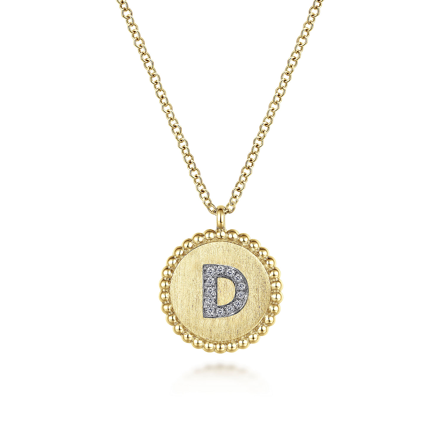 14K Yellow Gold Round D Initial Pendant Necklace with Diamonds