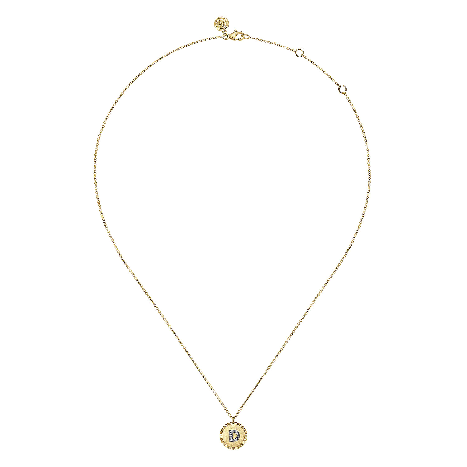 14K Yellow Gold Round D Initial Pendant Necklace with Diamonds