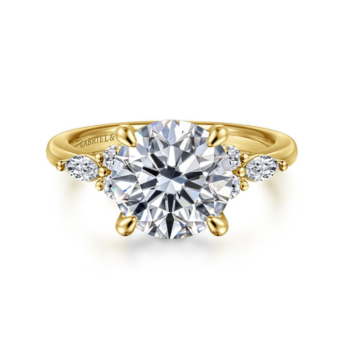 14K Yellow Gold Round Diamond Cluster Engagement Ring
