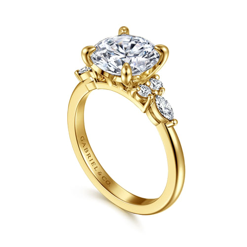 14K Yellow Gold Round Diamond Cluster Engagement Ring