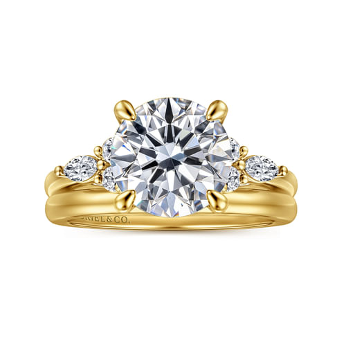 14K Yellow Gold Round Diamond Cluster Engagement Ring