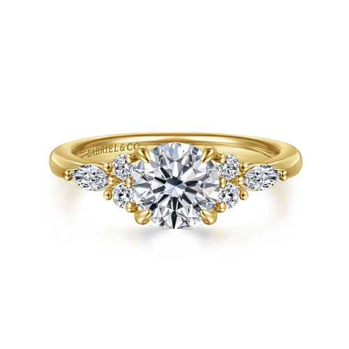 14K Yellow Gold Round Diamond Cluster Engagement Ring