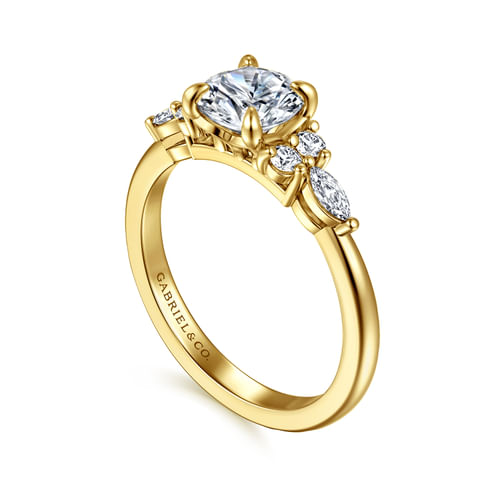 14K Yellow Gold Round Diamond Cluster Engagement Ring