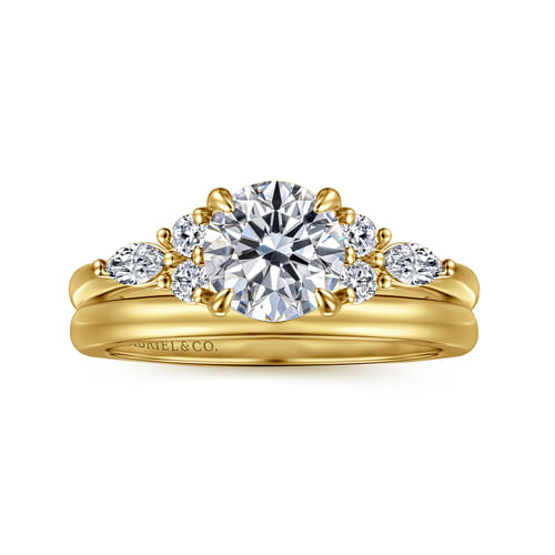 14K Yellow Gold Round Diamond Cluster Engagement Ring