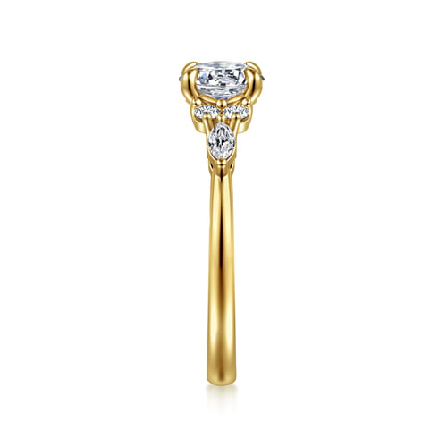 14K Yellow Gold Round Diamond Cluster Engagement Ring
