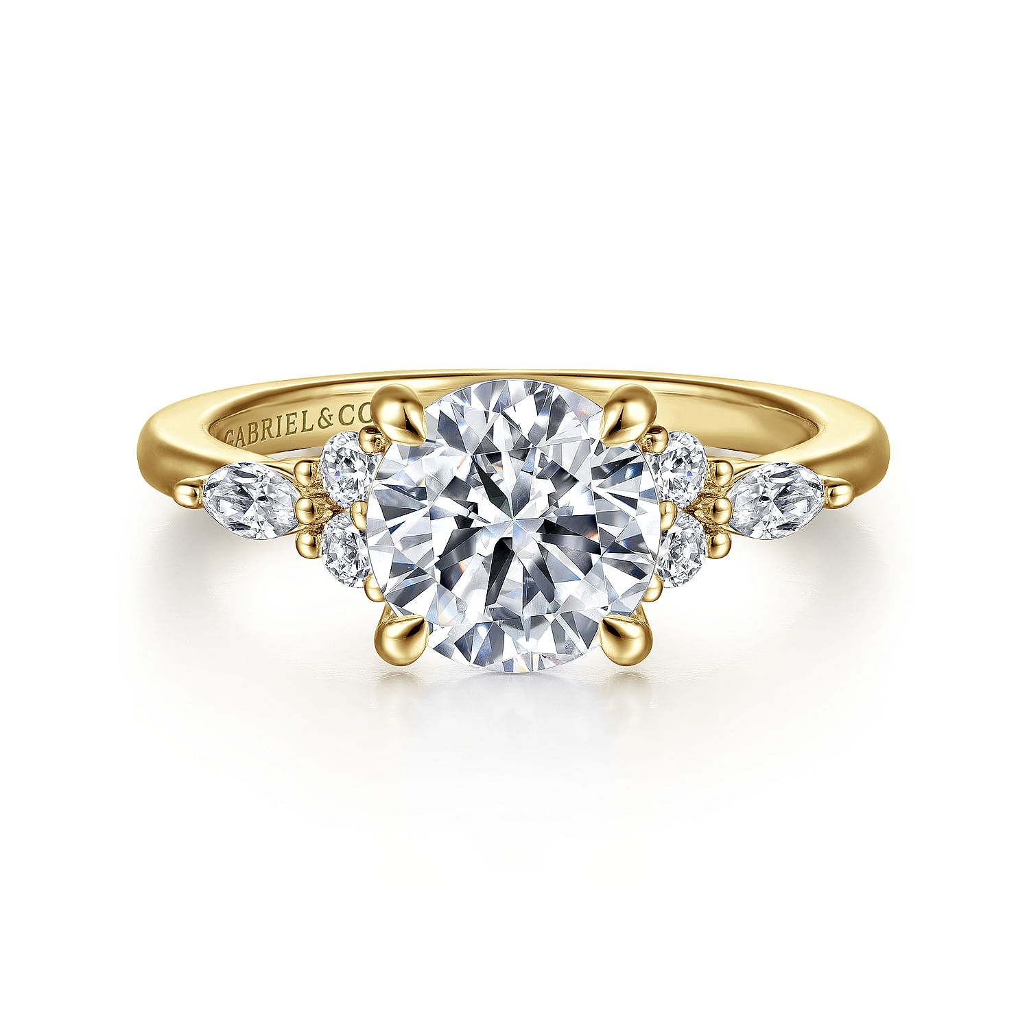 14K Yellow Gold Round Diamond Cluster Engagement Ring