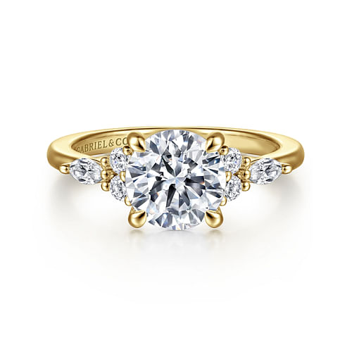 14K Yellow Gold Round Diamond Cluster Engagement Ring