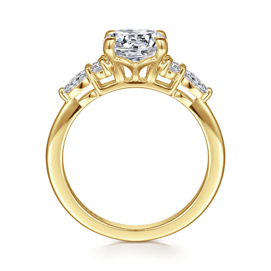 14K Yellow Gold Round Diamond Cluster Engagement Ring angle 2