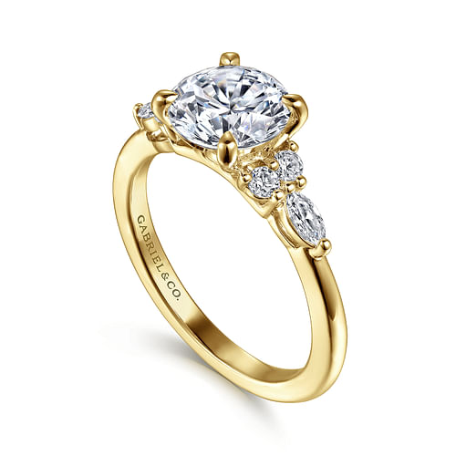 14K Yellow Gold Round Diamond Cluster Engagement Ring