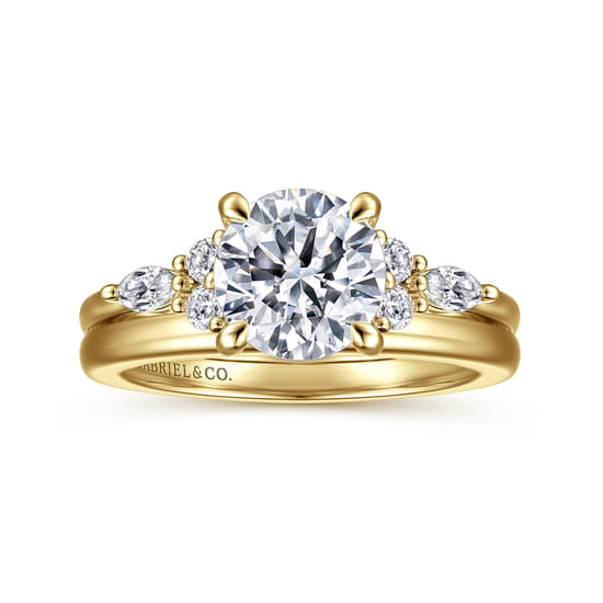 14K Yellow Gold Round Diamond Cluster Engagement Ring angle 4