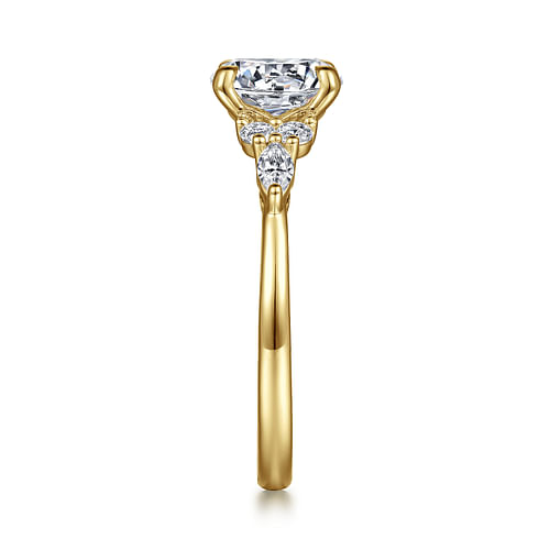 14K Yellow Gold Round Diamond Cluster Engagement Ring
