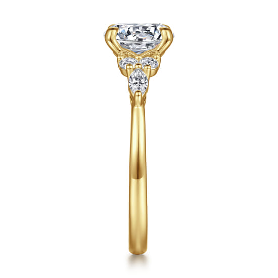 14K Yellow Gold Round Diamond Cluster Engagement Ring angle 5
