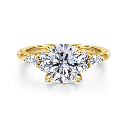 14K Yellow Gold Round Diamond Cluster Engagement Ring