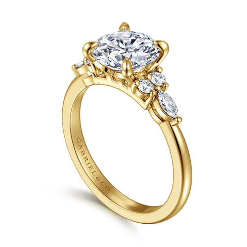 14K Yellow Gold Round Diamond Cluster Engagement Ring