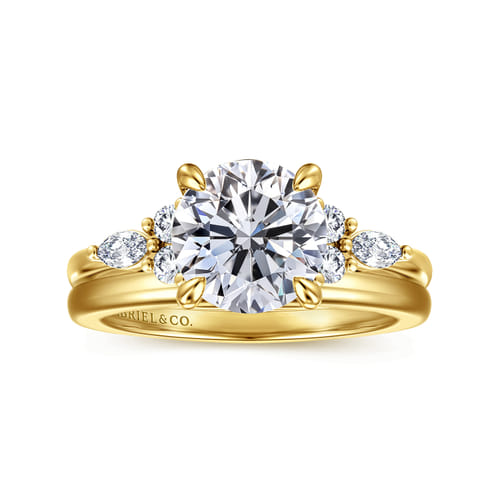 14K Yellow Gold Round Diamond Cluster Engagement Ring