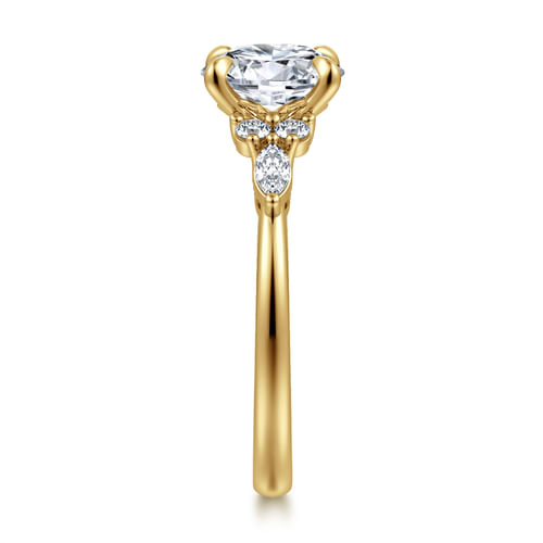 14K Yellow Gold Round Diamond Cluster Engagement Ring