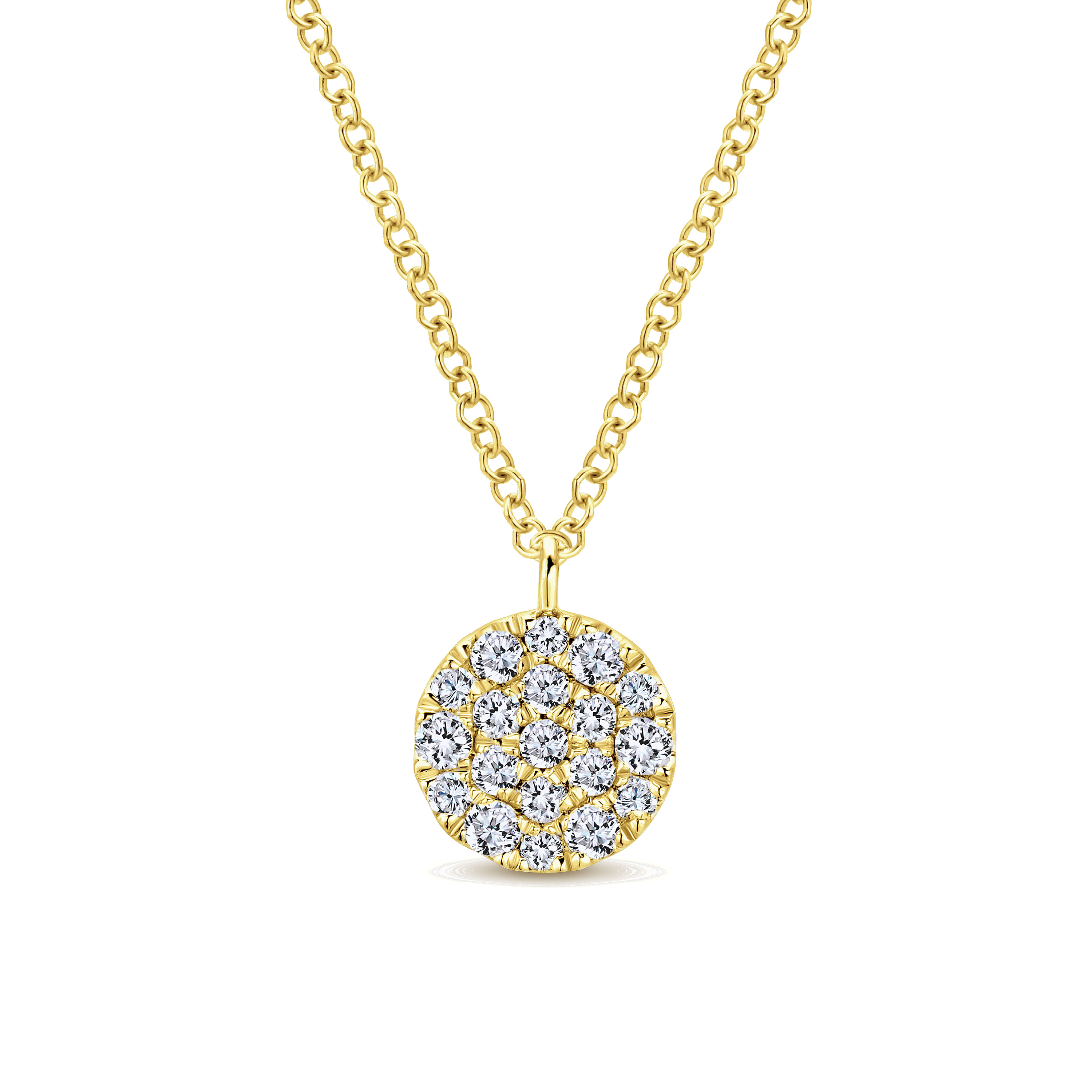 14K Yellow Gold Round Diamond Disc Pendant Necklace