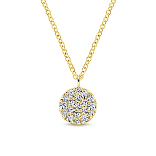 14K Yellow Gold Round Diamond Disc Pendant Necklace