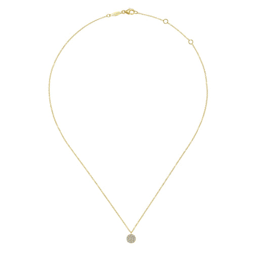 14K Yellow Gold Round Diamond Disc Pendant Necklace