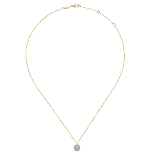 14K Yellow Gold Round Diamond Disc Pendant Necklace