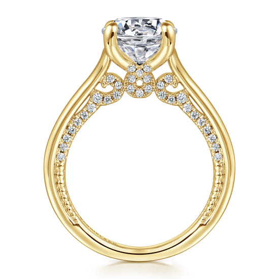 14K Yellow Gold Round Diamond Engagement Ring angle 2