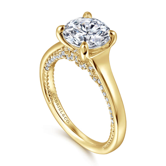 14K Yellow Gold Round Diamond Engagement Ring angle 3