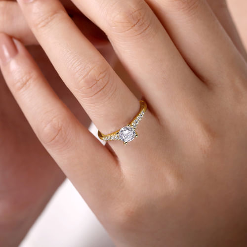14K Yellow Gold Round Diamond Engagement Ring