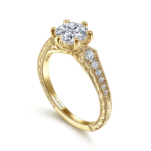 14K Yellow Gold Round Diamond Engagement Ring