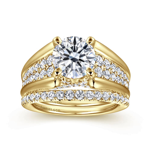 14K Yellow Gold Round Diamond Engagement Ring