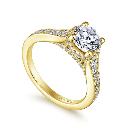 14K Yellow Gold Round Diamond Engagement Ring