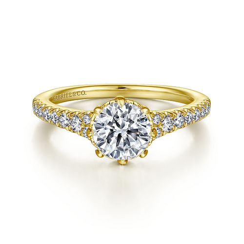 14K Yellow Gold Round Diamond Engagement Ring