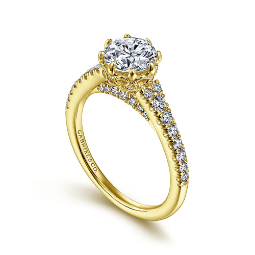 14K Yellow Gold Round Diamond Engagement Ring