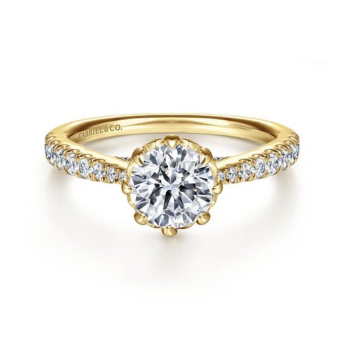 14K Yellow Gold Round Diamond Engagement Ring