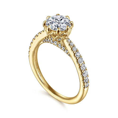 14K Yellow Gold Round Diamond Engagement Ring