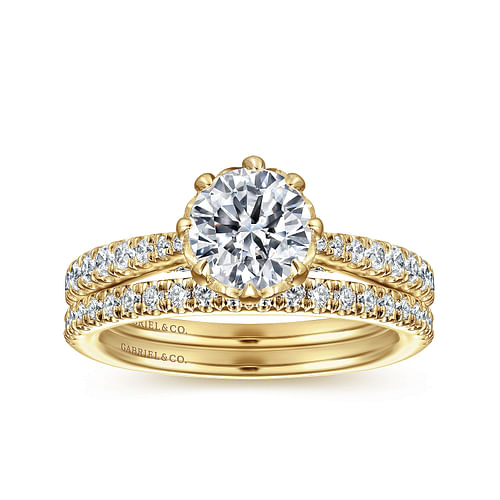 14K Yellow Gold Round Diamond Engagement Ring