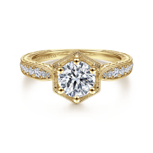 14K Yellow Gold Round Diamond Engagement Ring