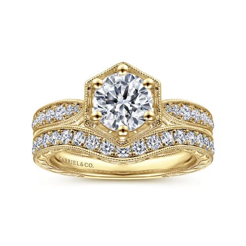 14K Yellow Gold Round Diamond Engagement Ring