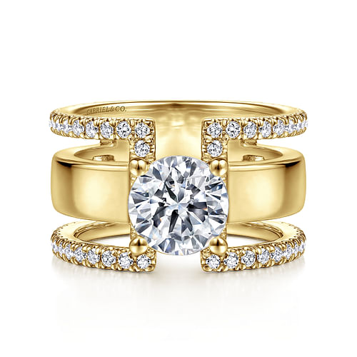 14K Yellow Gold Round Diamond Engagement Ring